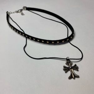 Black choker with cross necklace 1 pc